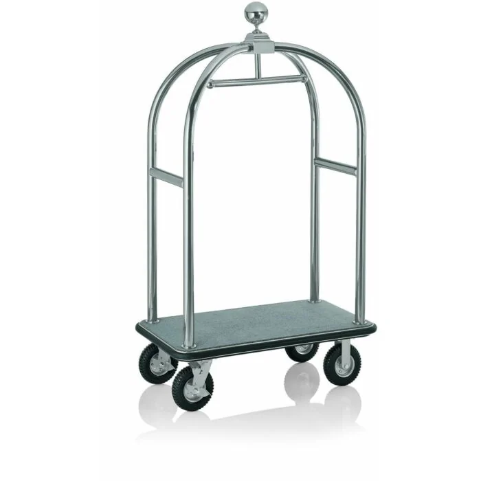 WAS Gepäckwagen 113 x 62 x 191 cm silberfarben gebürstet grauer Teppich Edelstahl
