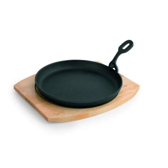WAS Servierpfanne Cast Iron 35 mit Holzuntersetzer Ø 22 cm Gusseisen/Holz