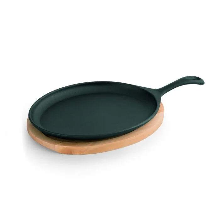 WAS Servierpfanne Cast Iron 35 mit Holzuntersetzer,25 x 18,5 x 2 cm Gusseisen/Holz