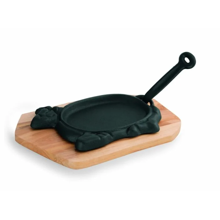 WAS Servierpfanne Cast Iron 35 mit Holzuntersetzer,27 x 16 x 2 cm Gusseisen/Holz