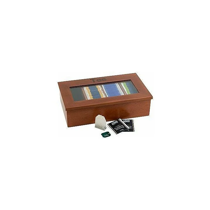 APS Teebox mit 4 Kammern 33,5x20x9 cm Holz rotbraun