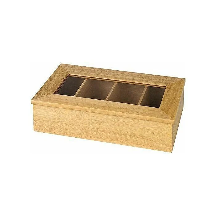 APS Teebox mit 4 Kammern 33,5x20x9 cm Holz hell ohne Aufschrift