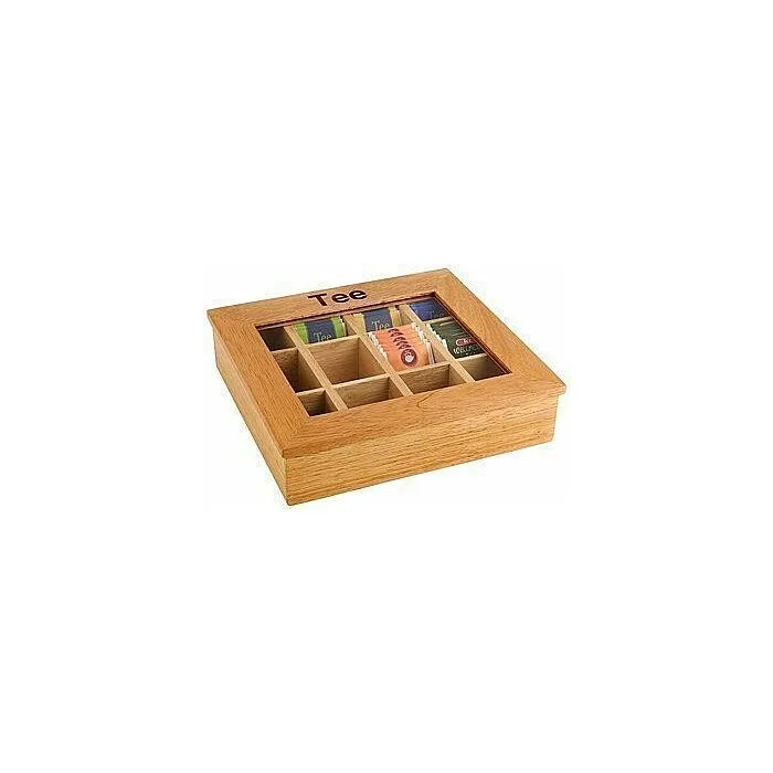 APS Teebox mit 12 Kammern 31x28x9 cm Holz hell