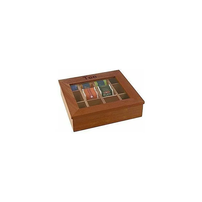 APS Teebox mit 12 Kammern 31x28x9 cm Holz rotbraun