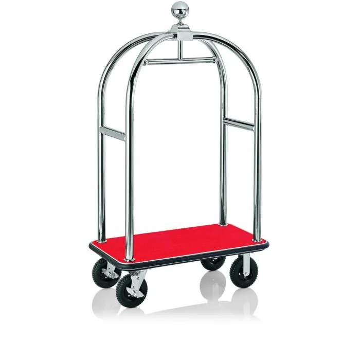 WAS Gepäckwagen 113 x 62 x 191 cm silberfarben roter Teppich Edelstahl