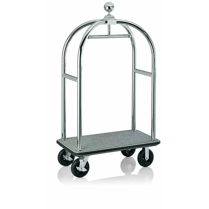 WAS Gepäckwagen 113 x 62 x 191 cm silberfarben grauer Teppich Edelstahl