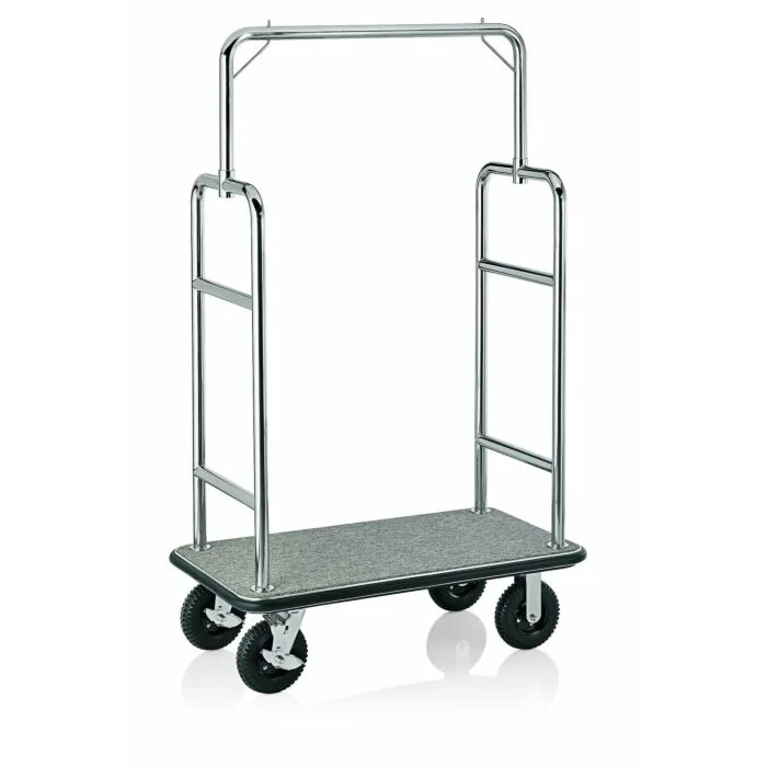 WAS Gepäckwagen 113 x 62 x 183 cm silberfarben grauer Teppich Edelstahl