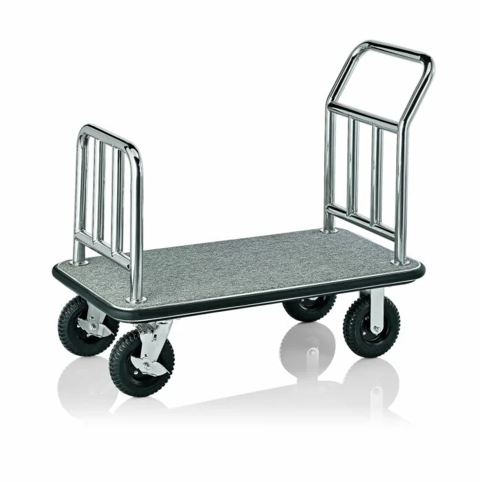 WAS Gepäckwagen 113 x 61,5 x 98 cm silberfarben grauer Teppich Edelstahl