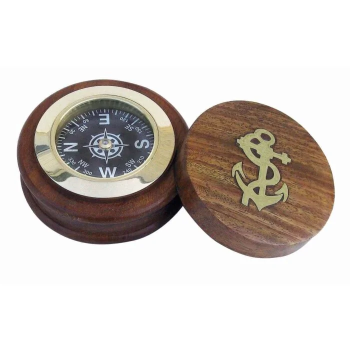 SeaClub Kompass mit Deckel Holz/Messing