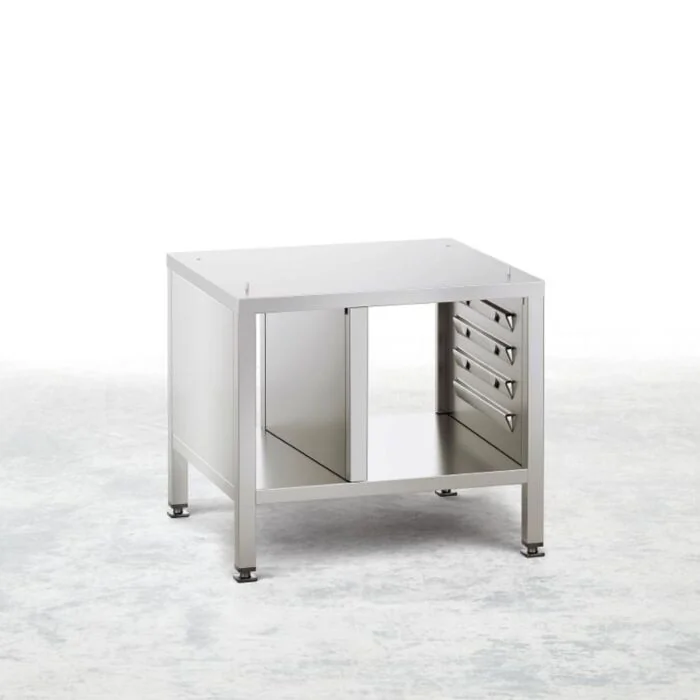 RATIONAL Untergestell UG II für Combi-Duo Typ XS 6-2/3, 4 Paar Auflageschienen mit einem Ablagefach Seitenwände und Decke geschlossen, Rückseite offen mit Fixierung (MarineLine), Höhe 557 mm, Musterbild