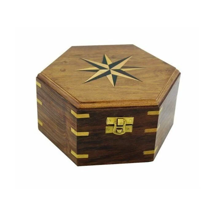 SeaClub Holzbox mit Windrose-Inlay groß