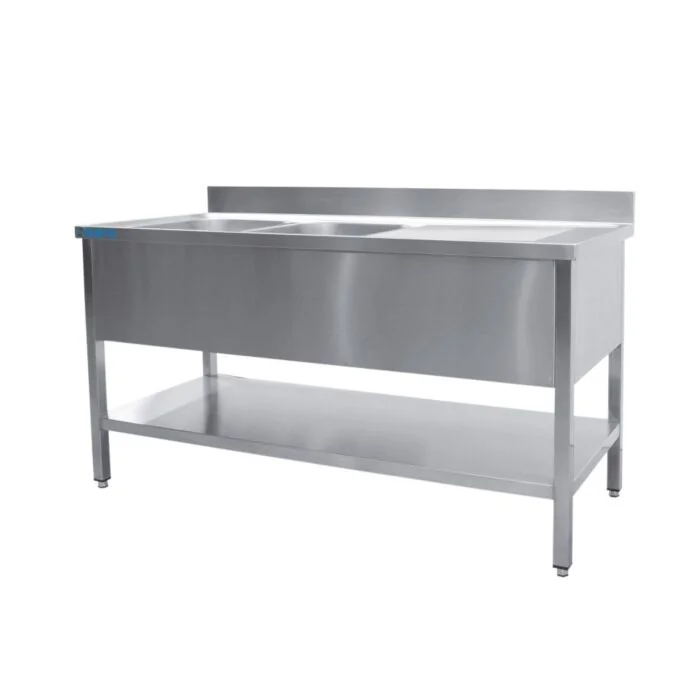 SARO Spültisch mit 2 Becken, links - 700 mm Tiefe, 2000 mm