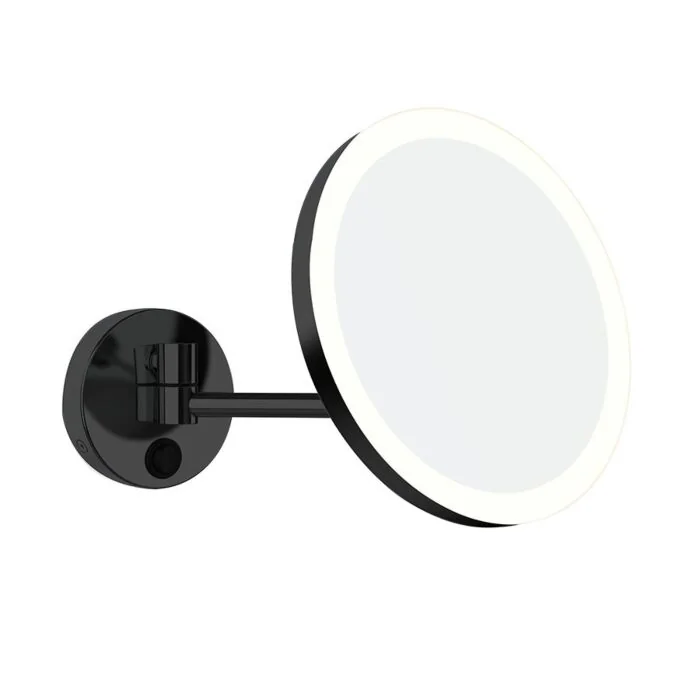 ALISEO Kosmetikspiegel LED MY Schwenkarm schwarz matt mit Doppelwalzengelenk und SMD-LED-Beleuchtung, Frontansicht