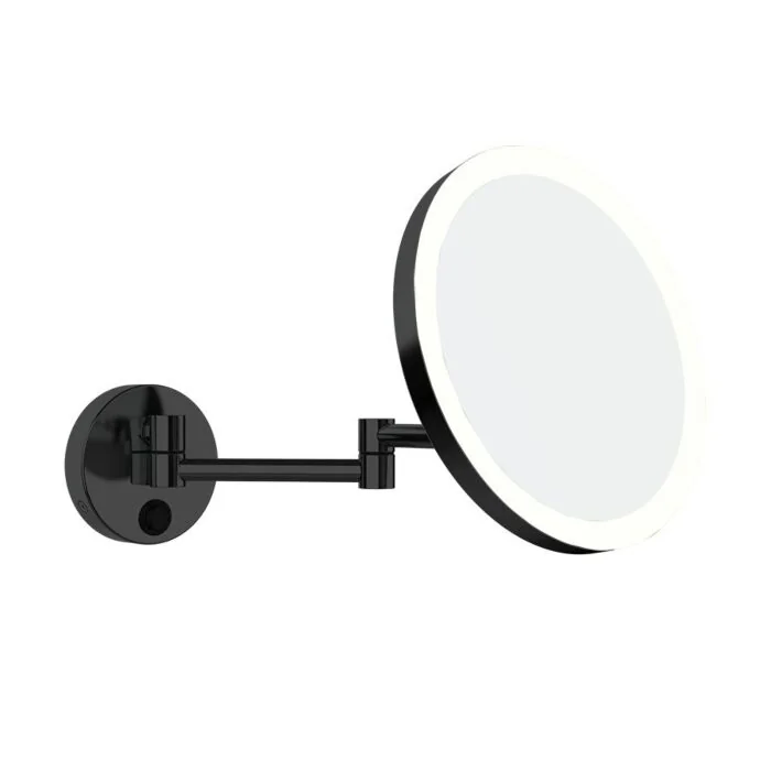 ALISEO Kosmetikspiegel LED MY Doppelschwenkarm schwarz matt mit ausgestrecktem Schwenkarm und LED-Beleuchtung