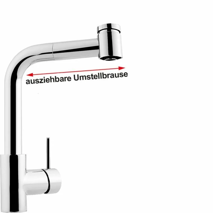 armag xina Spültischbatterie 1/2 Zoll 121.27B.HS1.0HU mit ausziehbarer Umstellbrause in Chrom – Seitenansicht