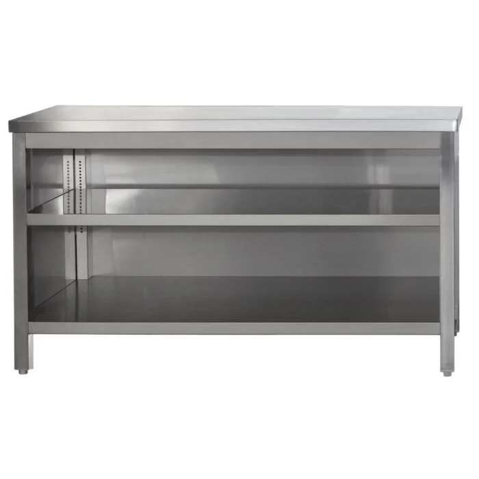 Edelstahl Arbeitsschrank offen mit höhenverstellbarem Zwischenboden, Bautiefe 700 mm, AISI 304, 2800 x 700 x 850