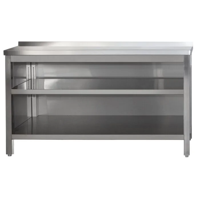 Edelstahl Arbeitsschrank offen mit Aufkantung und höhenverstellbarem Zwischenboden, Bautiefe 800 mm, AISI 304, 2800 x 800 x 850