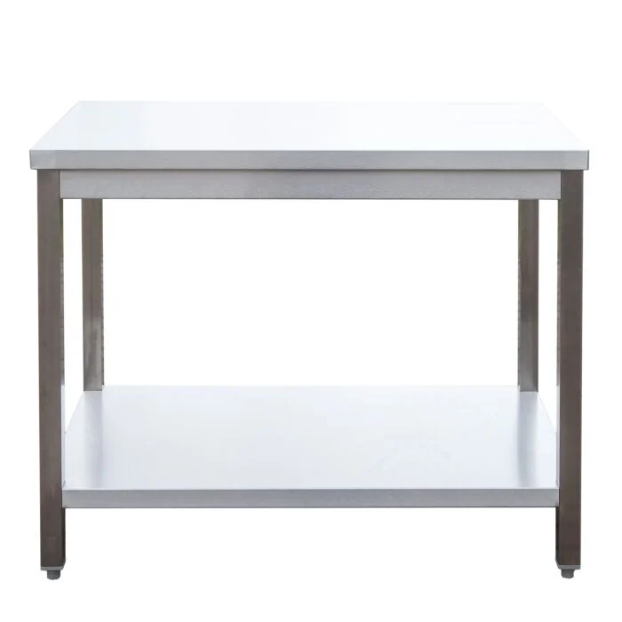 Edelstahl Arbeitstisch verschweißt, Bautiefe 700 mm, mit Grundboden, AISI 304, 1600 x 700 x 850