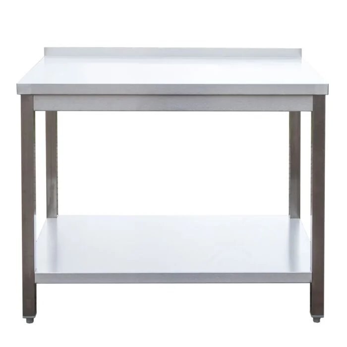 Edelstahl Arbeitstisch mit Aufkantung verschweißt, Bautiefe 700 mm, mit Grundboden, AISI 304, 1700 x 700 x 850