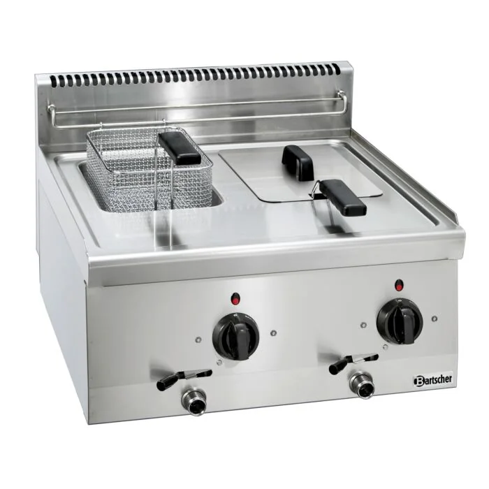 Bartscher Fritteuse 600 B600 2 x 6 L – elektrisches Tischgerät mit zwei Edelstahlbecken und Korbgriffen