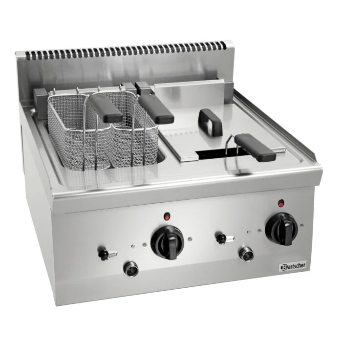 Bartscher Fritteuse 600 B600 2 x 8 L – Tischfritteuse mit zwei Edelstahlbecken und drei Frittierkörbern