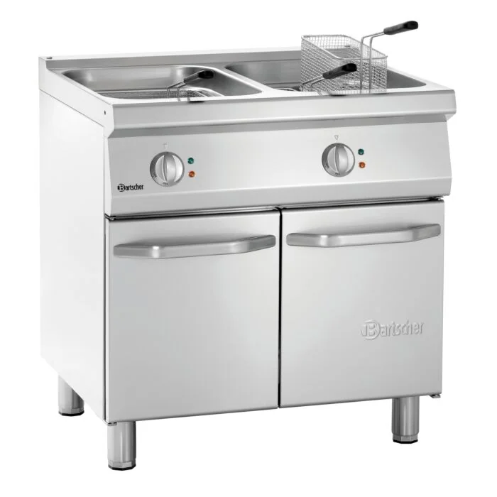 Bartscher Fritteuse 700 B800 2 x 15 L – Edelstahl-Standgerät mit zwei Frittierkörbен und Flügeltür-Unterbau