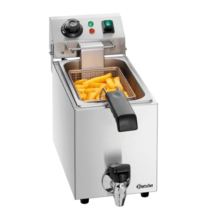 Bartscher Fritteuse SNACK I Plus – Edelstahl-Tischfritteuse mit Korb und Deckel, Frontansicht