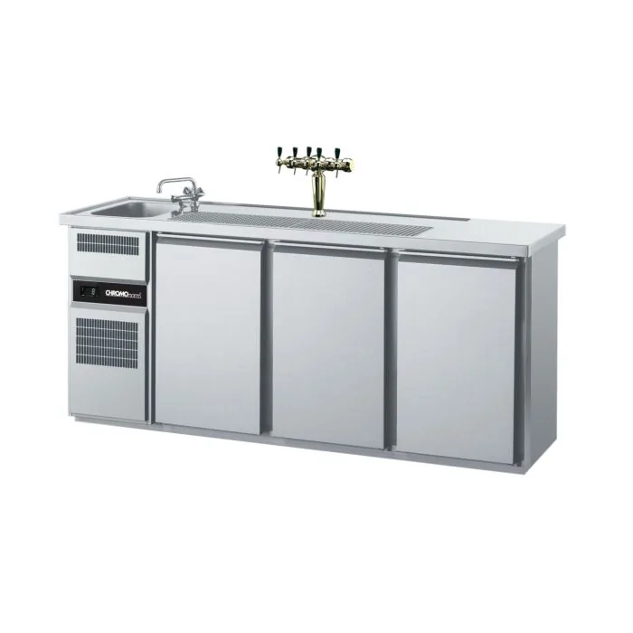 CHROMOnorm Edelstahl Getränketheke/Biertheke mit 1 Becken & 3 Türen