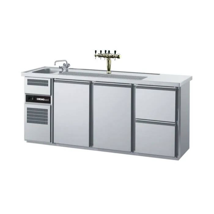 CHROMOnorm Edelstahl Getränketheke/Biertheke mit 1 Becken 2 Türen & 2 Schubladen