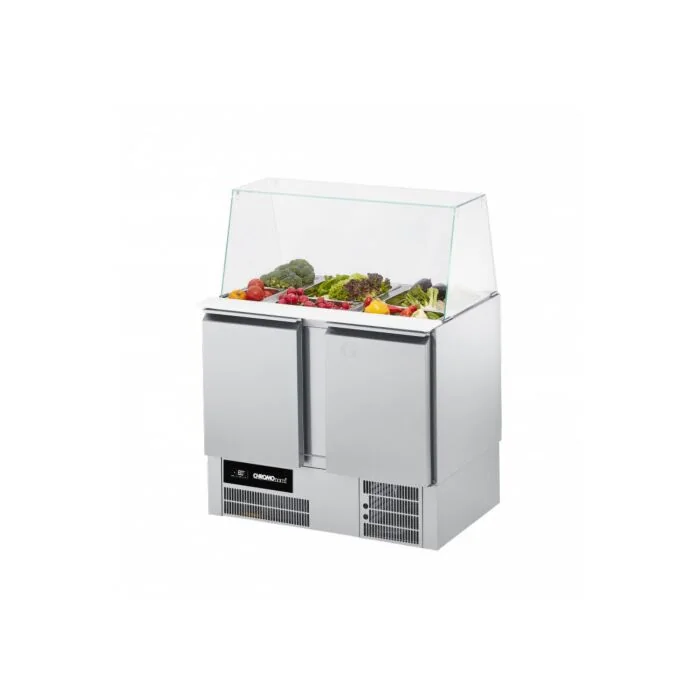 CHROMOnorm Saladette mit Glasaufbau und 2 Türen