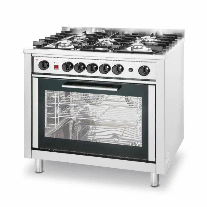 Hendi Gasherd - 5 Brenner mit Elektroofen, Kitchen Line, Silber, 230 V / 2,9 kW, 14,3 kW, 900 x 655 x (H) 900 mm