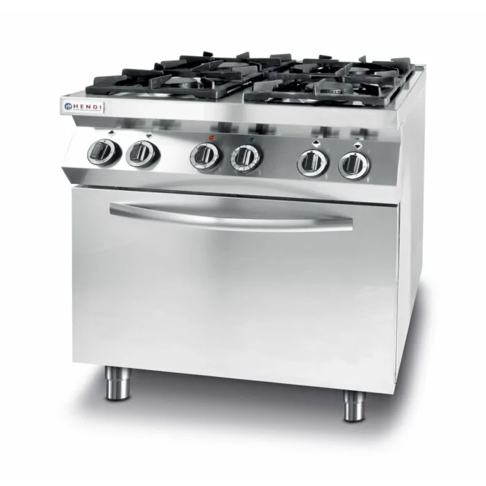 Hendi Gaskocher Kitchen Line 4 Brenner mit elektrischem Ofen GN 1/1, 50 / 270 ˚C, 230 V / 3 kW, 19 kW, 800 x 700 x (H) 900 mm