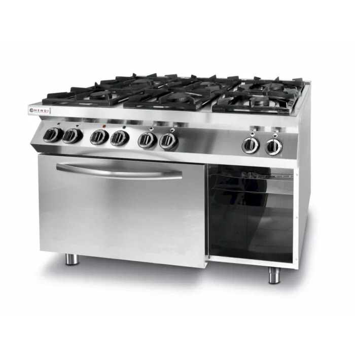 Hendi Gaskocher Kitchen Line 6 Brenner mit elektrischem Ofen GN 1/1, 50 / 270 ˚C, 230 V / 3 kW, 28,5 kW, 1200 x 700 x (H) 900 mm