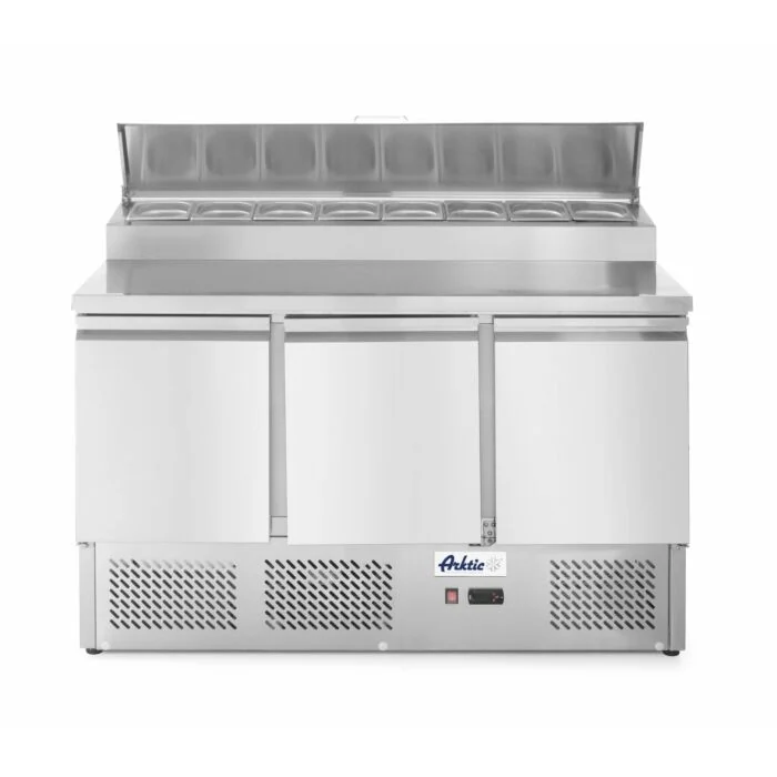Hendi Kühltisch, dreitürig mit Aufsatz-Kühlvitrine 380 L, - 2 / 8 ˚C, 230 V / 0,31 kW, R600a, 1365 x 700 x (H) 1055 mm