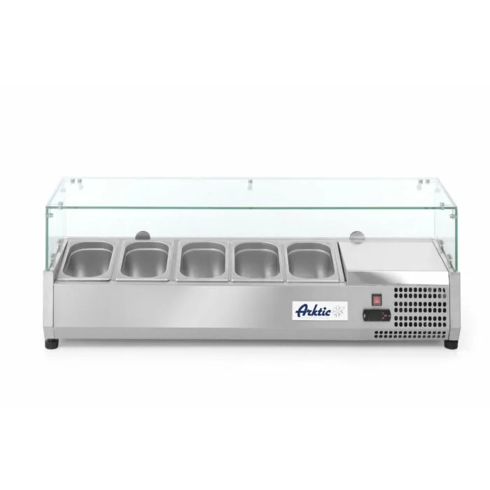 Hendi Aufsatz-Kühlvitrine Gastronorm 1/4, 5 x GN 1/4, -2 / 8 ˚C, 230 V / 0,18 kW, R600a, 1205 x 335 x (H) 430 mm