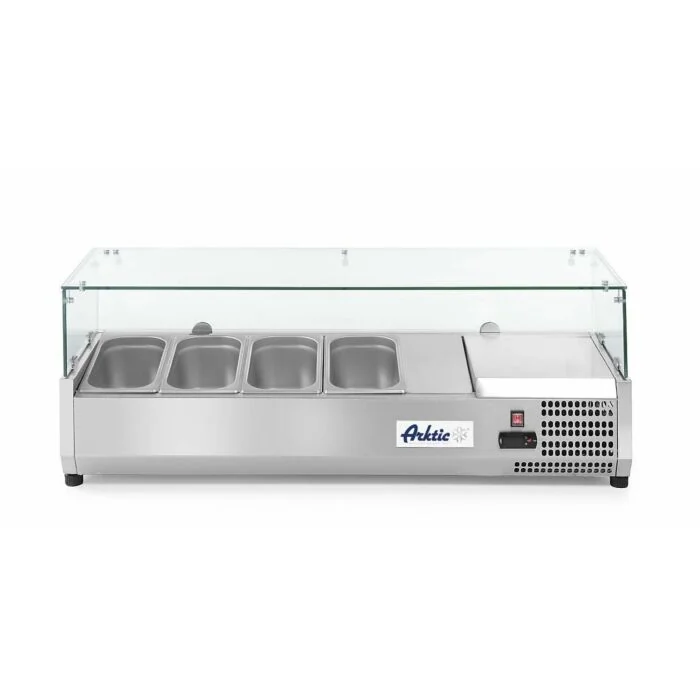 Hendi Aufsatz-Kühlvitrine Gastronorm 1/3, 4 x GN 1/3, -2 / 8 ˚C, 230 V / 0,18 kW, R600a, 1205 x 395 x (H) 430 mm