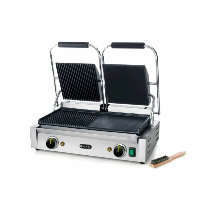 Hendi Kontaktgrill - Doppelversion, halb glatt, halb gerillt, 230 V / 3,6 kW, 570 x 370 x (H) 210 mm