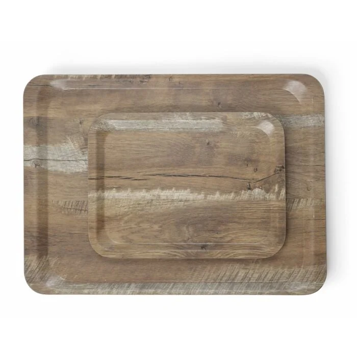 Hendi Serviertablett aus Melamin mit Holzoptik, Holz hell, 240 x 350 mm