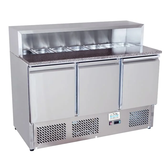 Atosa ICE3854GR 3 Türige Pizza Saladette mit Granitplatte 8 x GN1/6