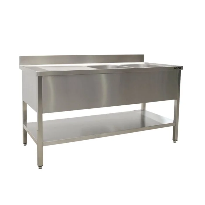 SARO Spültisch mit 2 Becken, links - 600 mm Tiefe, 2000mm