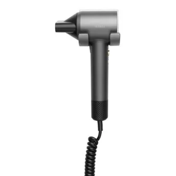 ALISEO Haartrockner AERO BRUSHLESS in Dunkelgrau-Metallic mit Gabel-Wandhalterung HANG-UP Direktanschluss – Frontansicht