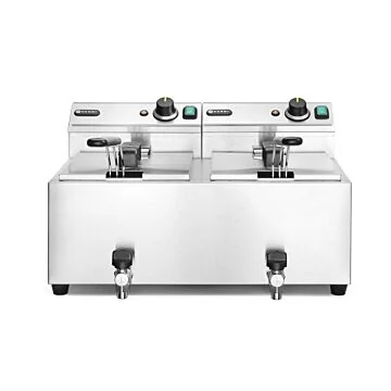 Hendi Friteuse Profi Line - mit Ablasshahn 2x8 l, Profi Line, 16L, 230V/3500W, 605x515x(H)350mm