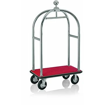 WAS Gepäckwagen 113 x 62 x 191 cm silberfarben gebürstet roter Teppich Edelstahl