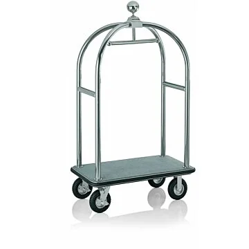 WAS Gepäckwagen 113 x 62 x 191 cm silberfarben gebürstet grauer Teppich Edelstahl