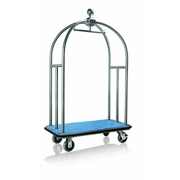 WAS Gepäckwagen 112 x 61 x 186 cm silberfarben gebürstet blauer Teppich Edelstahl