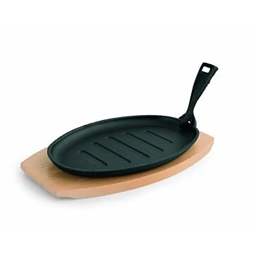 WAS Servierpfanne Cast Iron 35 mit Holzuntersetzer,27 x 17,5 x 2 cm Gusseisen/Holz