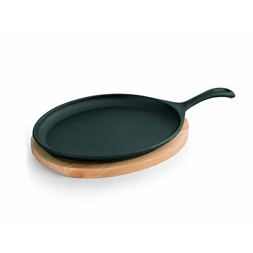 WAS Servierpfanne Cast Iron 35 mit Holzuntersetzer,25 x 18,5 x 2 cm Gusseisen/Holz