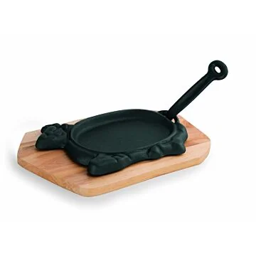 WAS Servierpfanne Cast Iron 35 mit Holzuntersetzer,27 x 16 x 2 cm Gusseisen/Holz