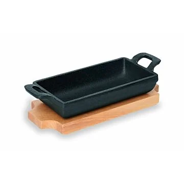 WAS Mini Servierpfanne Cast Iron 35 mitHolzuntersetzer 18 x 9,5 x 3 cm Gusseisen/Holz