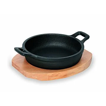 WAS Servierpfanne Cast Iron 35 mit Holzuntersetzer Ø 10 cm Gusseisen/Holz